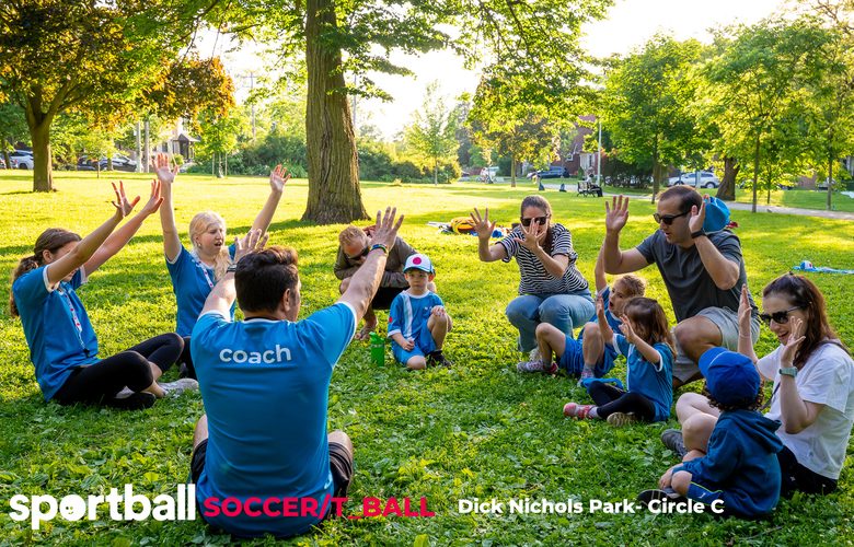 Kids playing Sportball Soccer & T-Ball at Dick Nichols Park